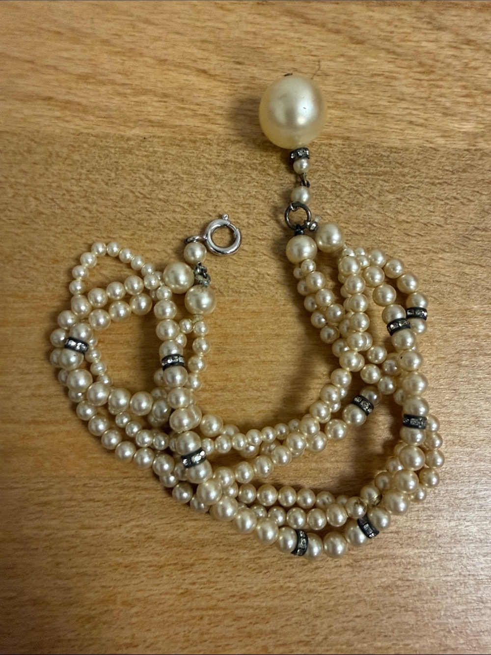 Faux pearl with rhinestone accent layered chunky bracelet
